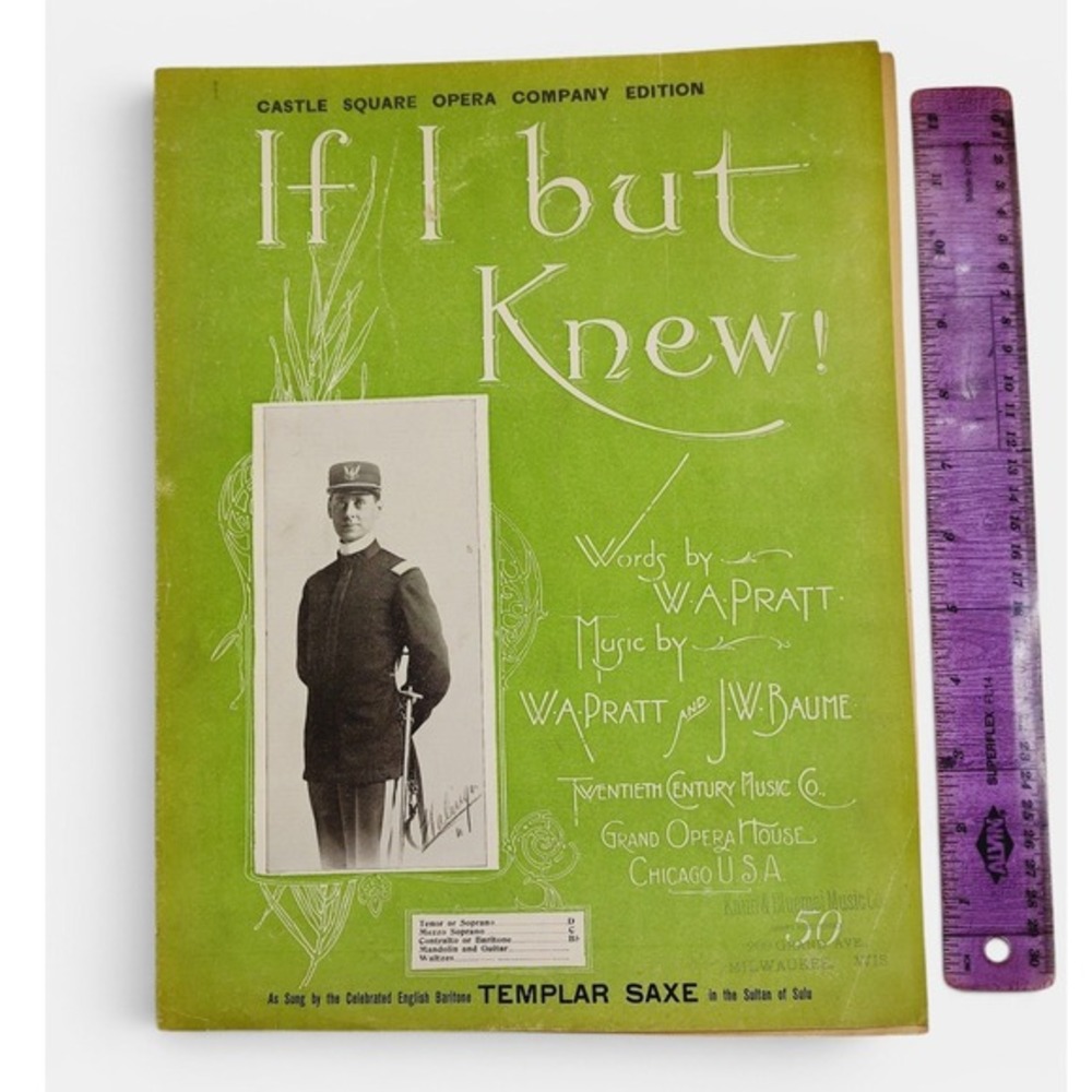 If I‎ But Knew 1901 Vintage Sheet Music Templar Saxe Grand Opera Dramatic Cover